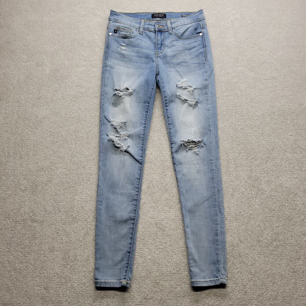 Judy Blue Womens 3/26 Skinny Jeans Distressed Ripped Light Wash Stretch Denim